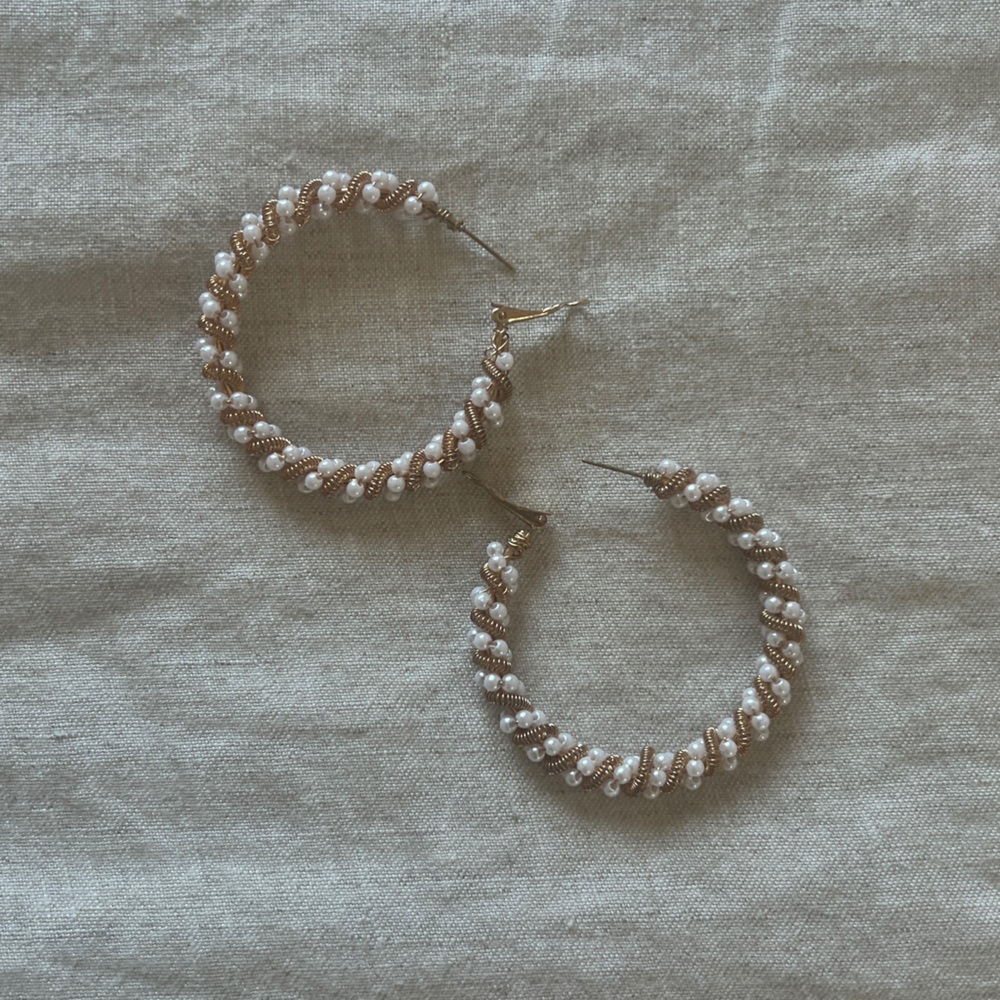 Hoop Earrings with Brass & Pearls